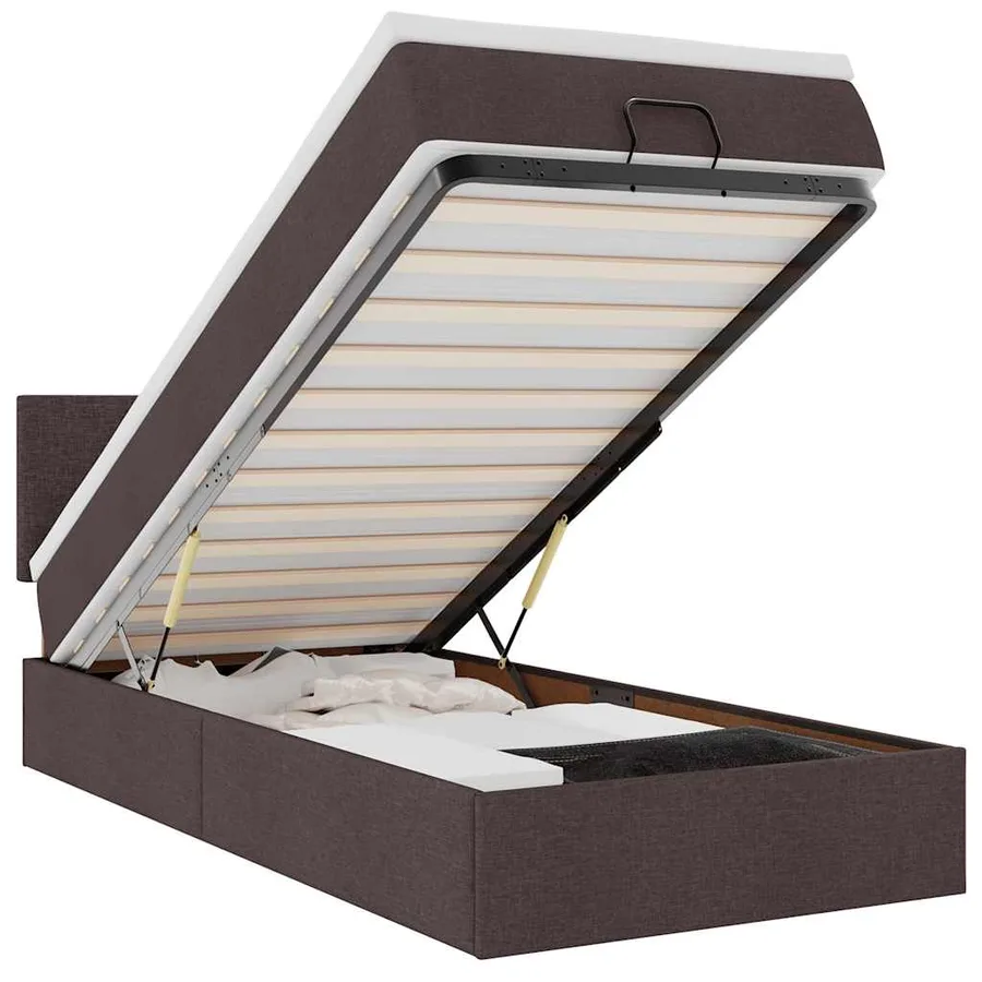 Lit ottoman avec matelas marron foncé 100x200 cm tissu - 2