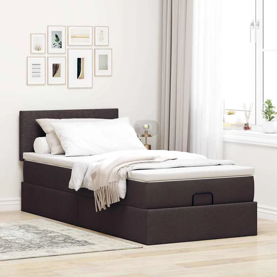 Lit ottoman avec matelas marron foncé 100x200 cm tissu - 3