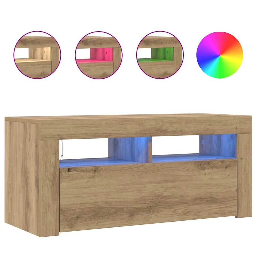 Meuble TV avec lumières LED chêne artisanal bois d'ingénierie - 4