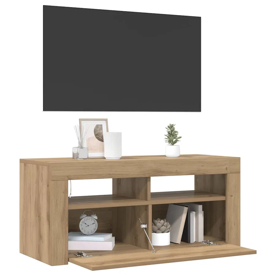 Meuble TV avec lumières LED chêne artisanal bois d'ingénierie - 5