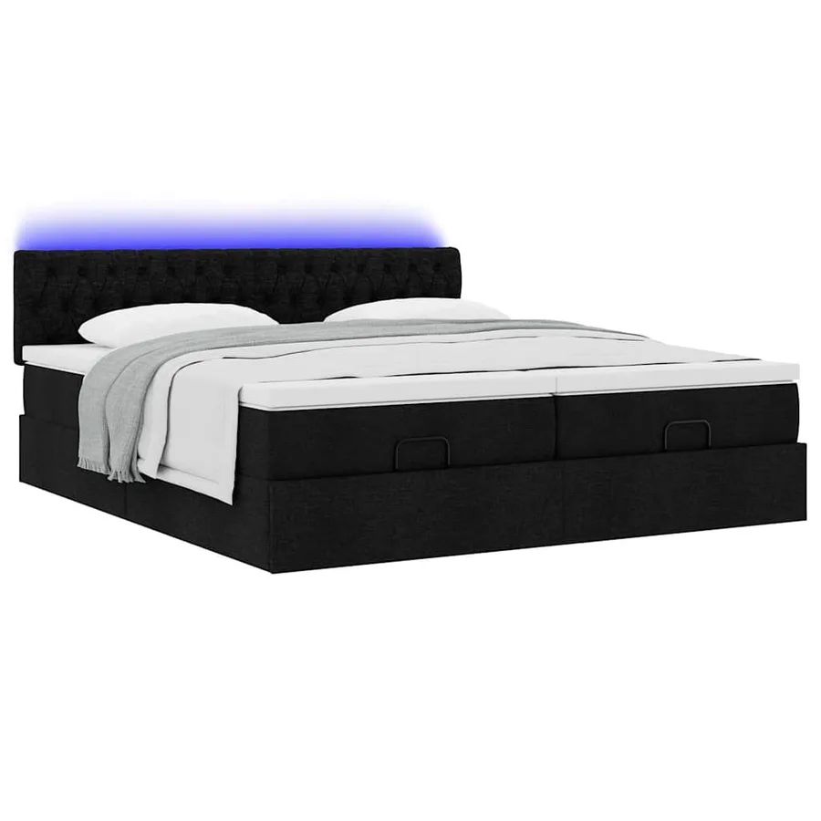 Cadre de lit ottoman avec matelas noir 200x200cm tissu - 6