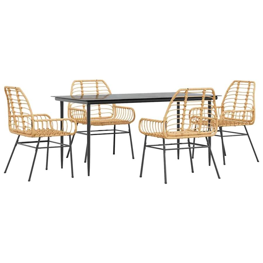 Ensemble à manger jardin 5pcs marron poly rotin verre - 2