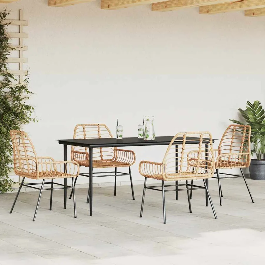 Ensemble à manger jardin 5pcs marron poly rotin verre - 3