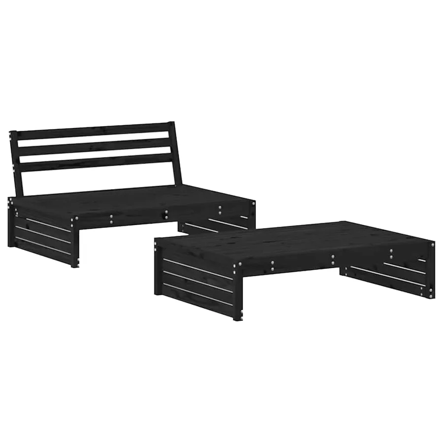 Salon de jardin 2 pcs avec coussins noir bois massif - 3