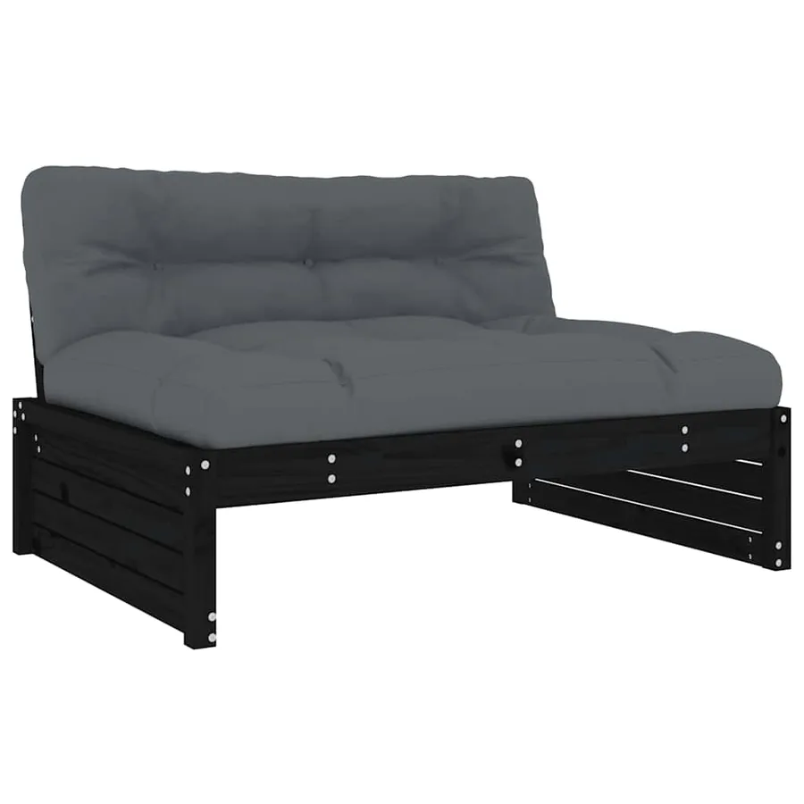 Salon de jardin 2 pcs avec coussins noir bois massif - 4