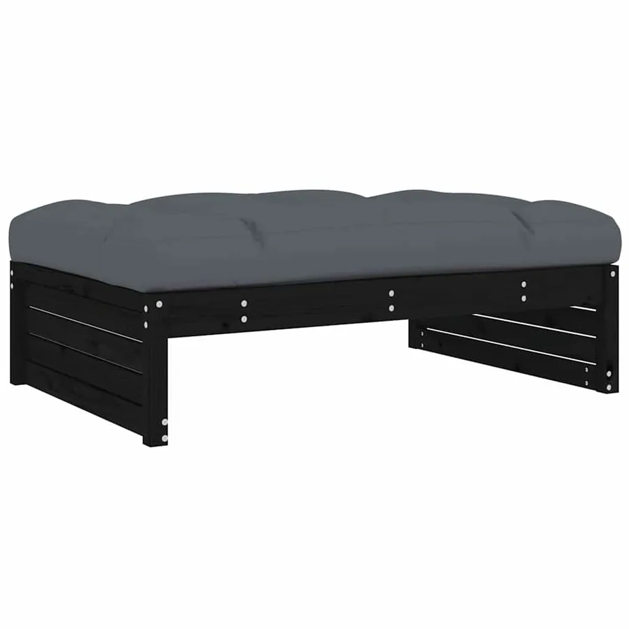 Salon de jardin 2 pcs avec coussins noir bois massif - 5
