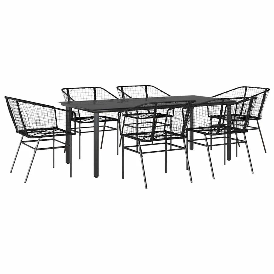 Ensemble à manger de jardin 7pcs noir poly rotin verre - 2