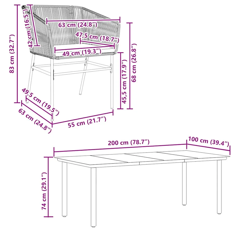 Ensemble à manger jardin coussins 9pcs marron poly rotin verre - 10