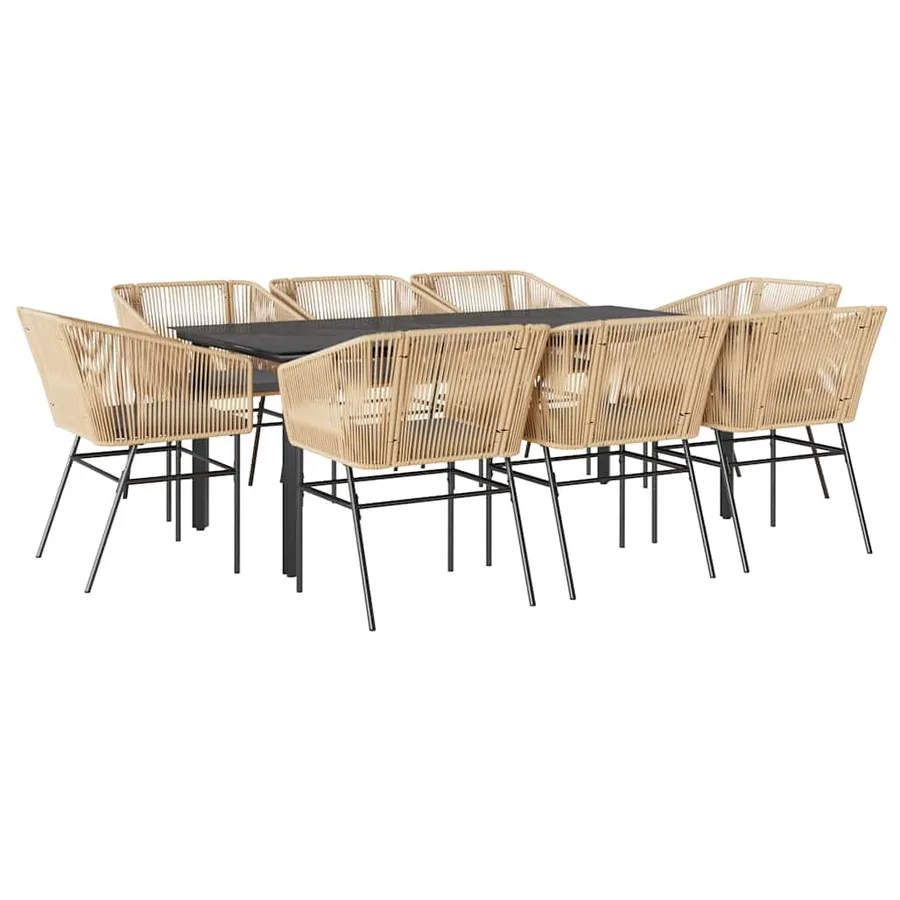 Ensemble à manger jardin coussins 9pcs marron poly rotin verre - 2