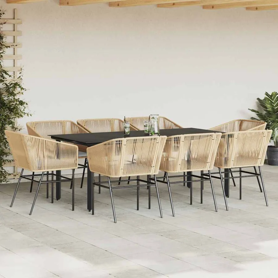Ensemble à manger jardin coussins 9pcs marron poly rotin verre - 3