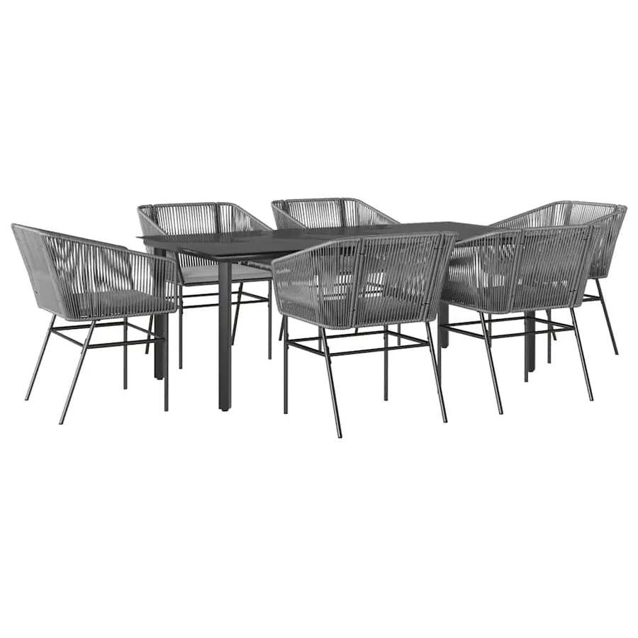 Ensemble à manger jardin coussins 7 pcs gris poly rotin verre - 2