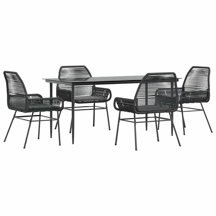Ensemble à manger de jardin et coussins 5 pcs noir rotin verre - 2