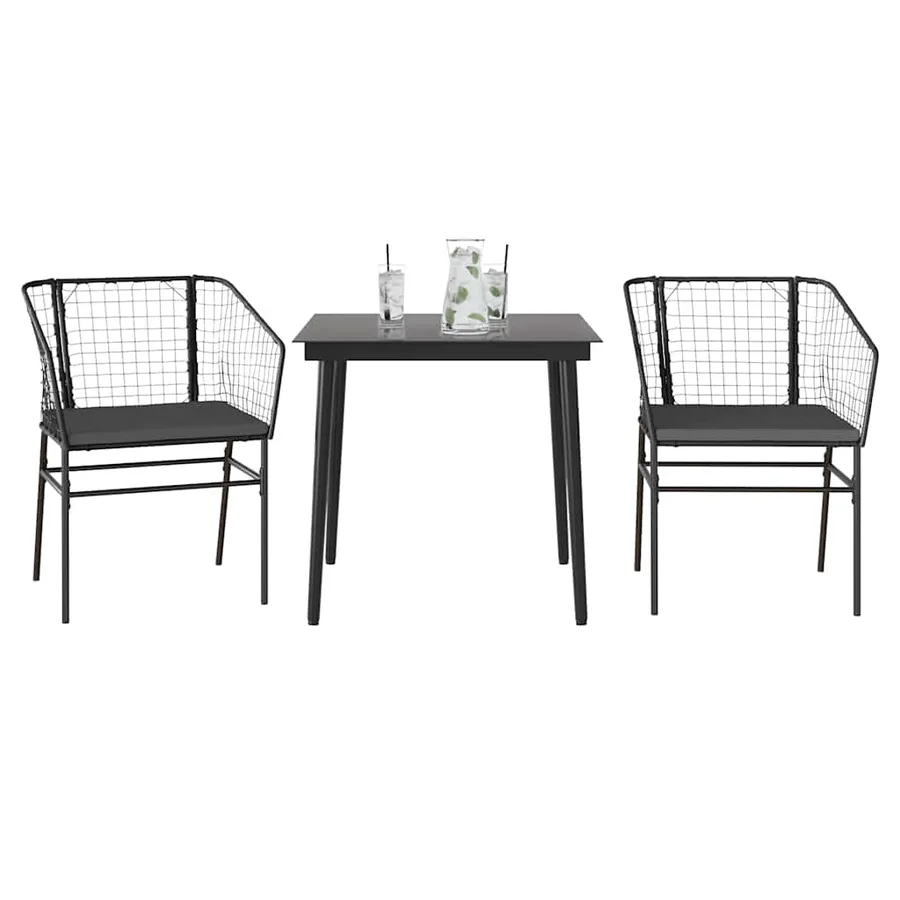 Ensemble à manger de jardin et coussins 3 pcs noir rotin verre - 2