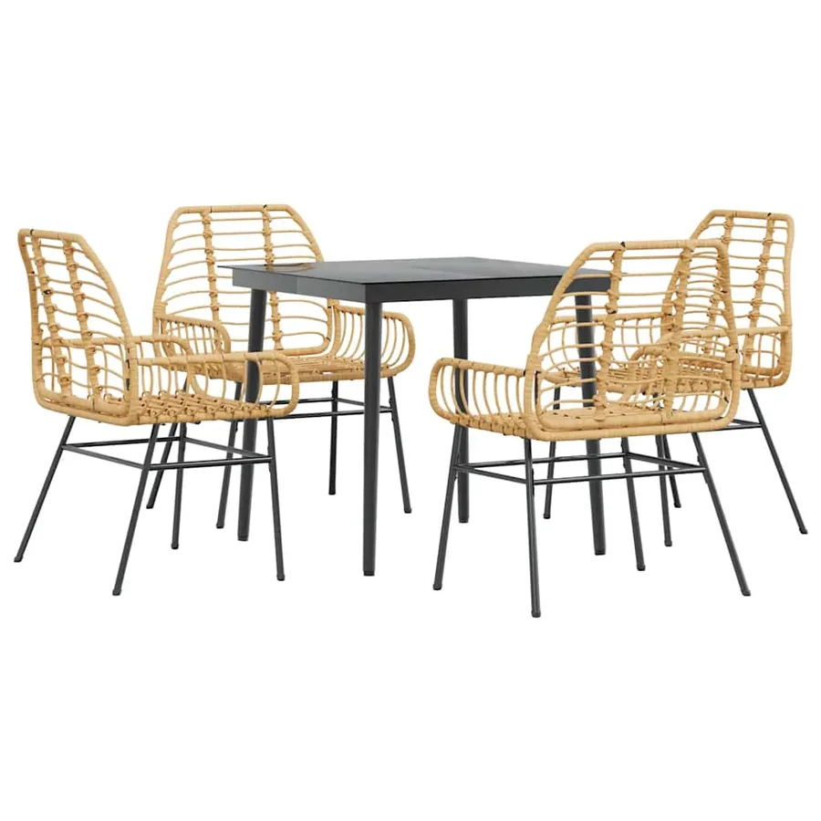 Ensemble à manger jardin 5pcs marron poly rotin verre - 2