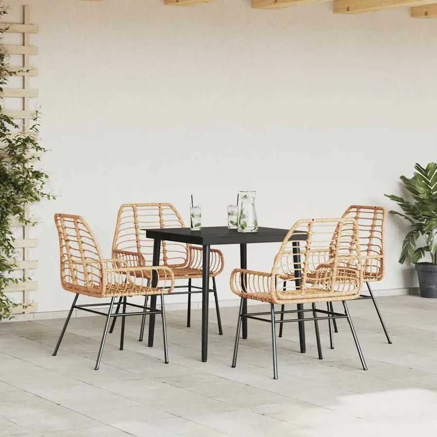 Ensemble à manger jardin 5pcs marron poly rotin verre - 3
