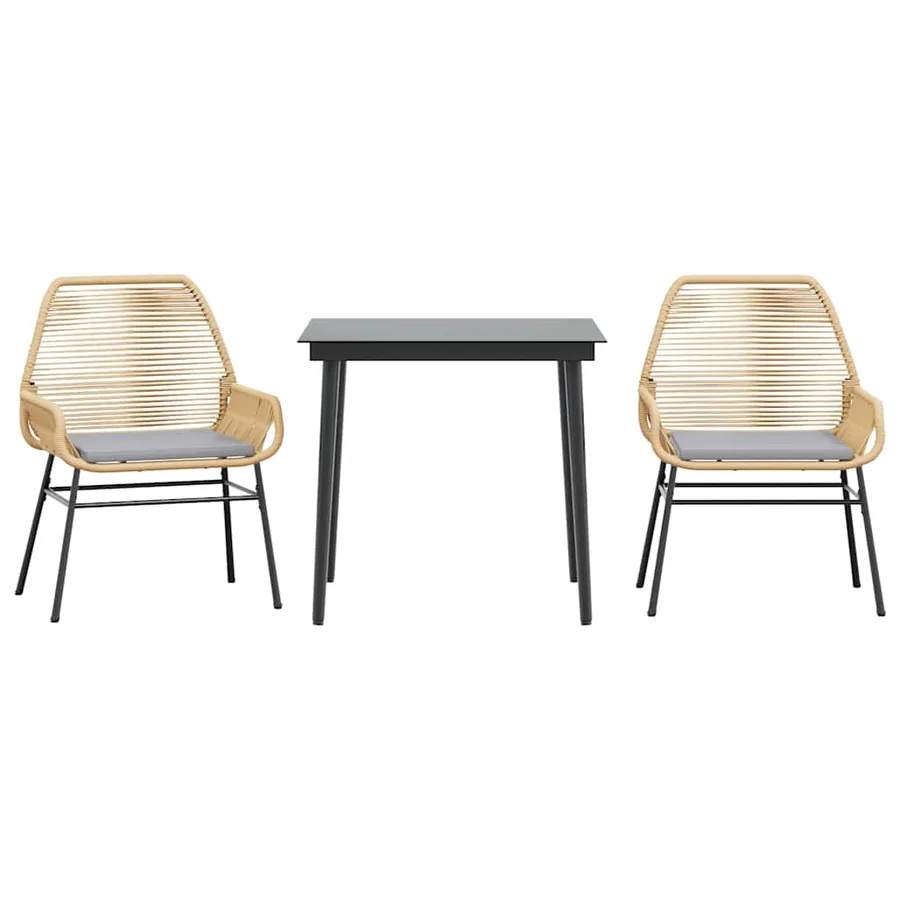 Ensemble à manger jardin coussins 3pcs marron poly rotin verre - 2