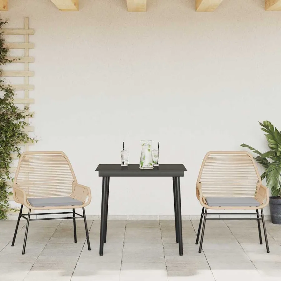 Ensemble à manger jardin coussins 3pcs marron poly rotin verre - 3