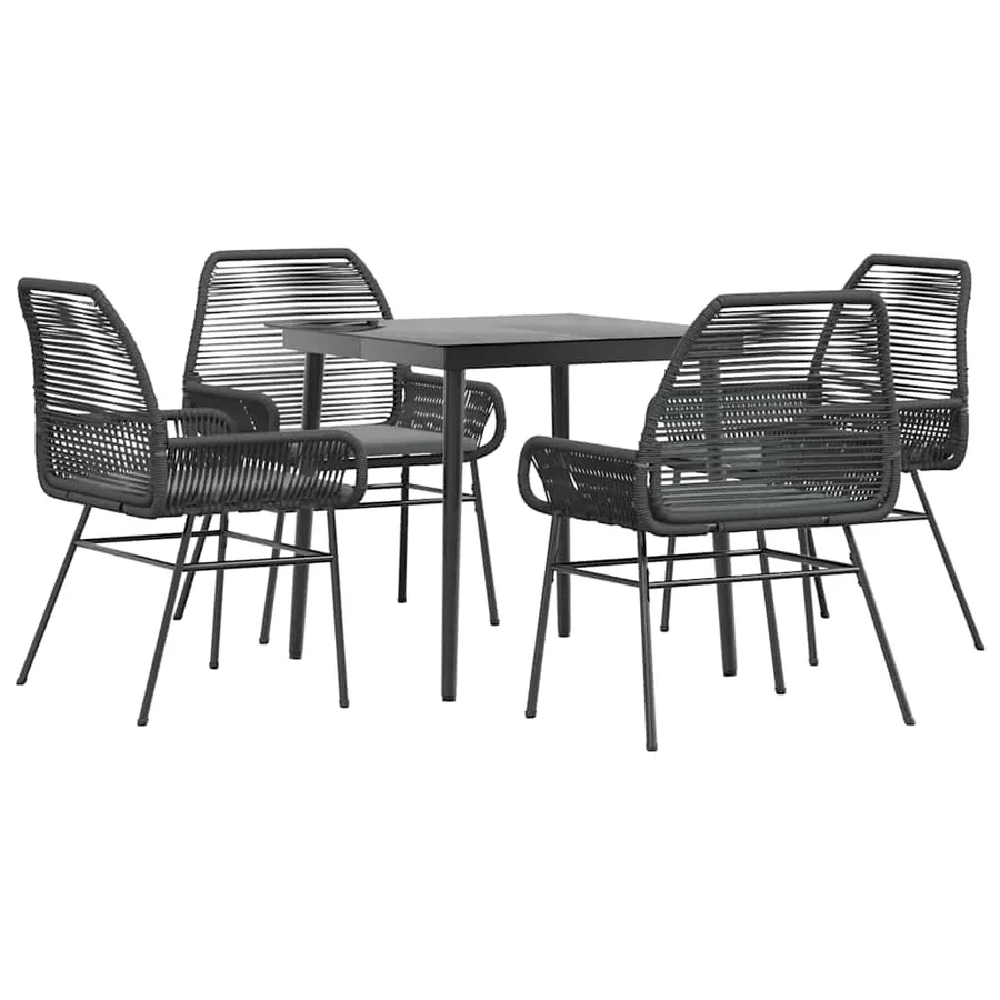 Ensemble à manger de jardin et coussins 5 pcs noir rotin verre - 2