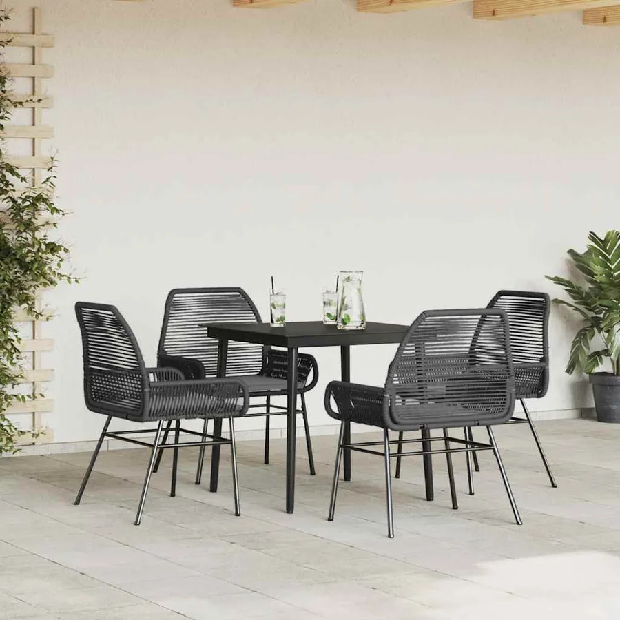 Ensemble à manger de jardin et coussins 5 pcs noir rotin verre - 3