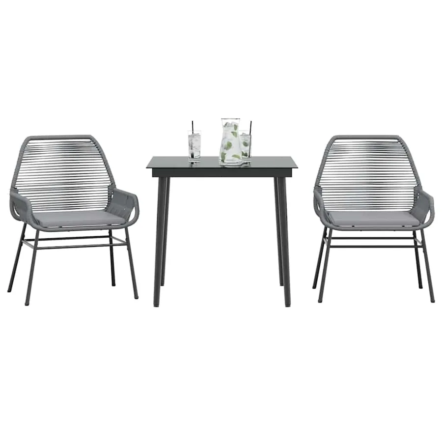 Ensemble à manger jardin coussins 3 pcs gris poly rotin verre