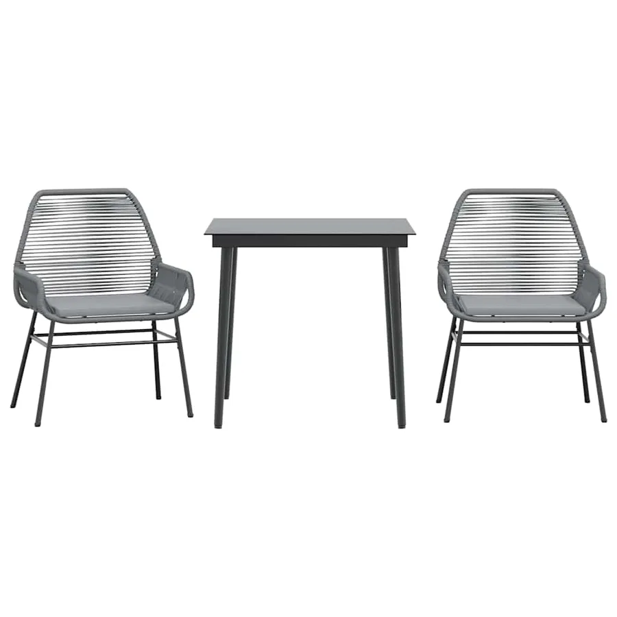 Ensemble à manger jardin coussins 3 pcs gris poly rotin verre - 2