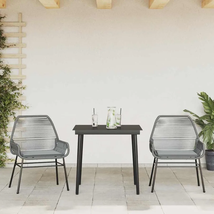 Ensemble à manger jardin coussins 3 pcs gris poly rotin verre - 3