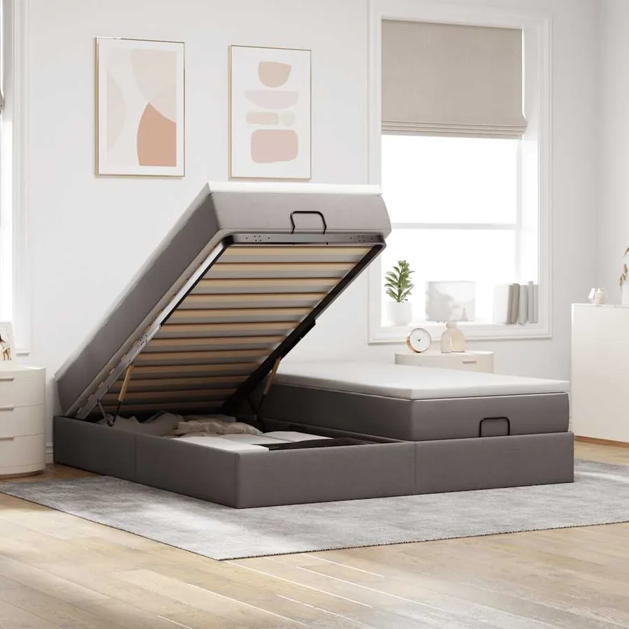 Cadre de lit ottoman avec matelas taupe 200x200cm tissu