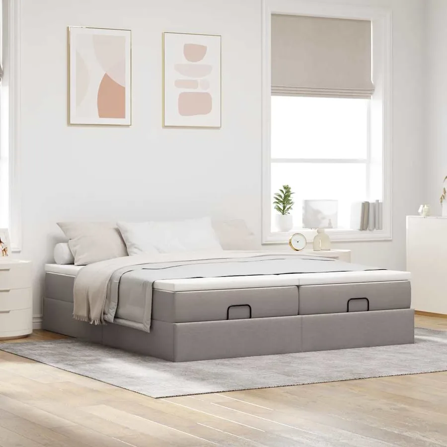 Cadre de lit ottoman avec matelas taupe 200x200cm tissu - 3