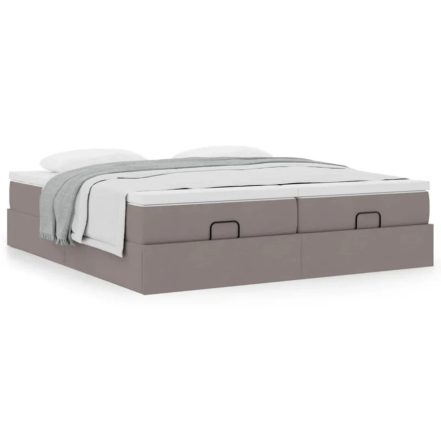 Cadre de lit ottoman avec matelas taupe 200x200cm tissu - 4