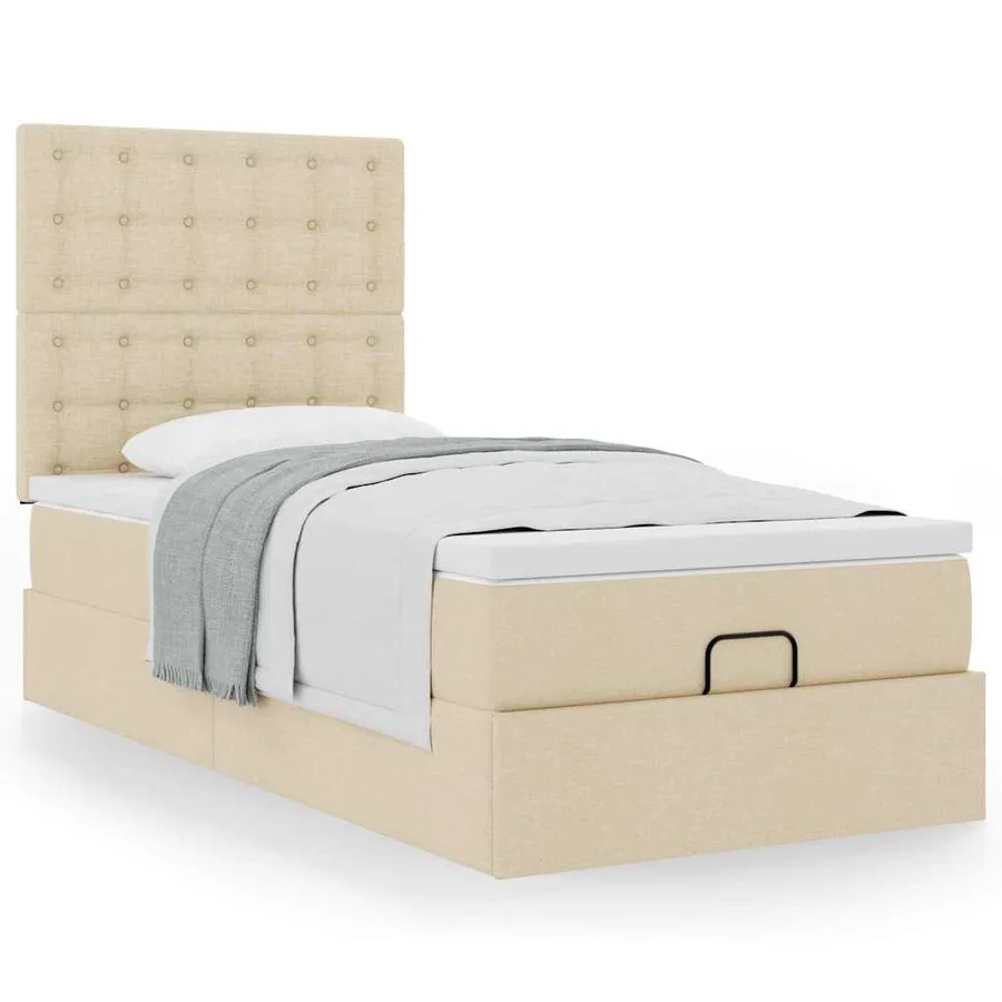 Lit ottoman avec matelas crème 100x200 cm tissu - 4