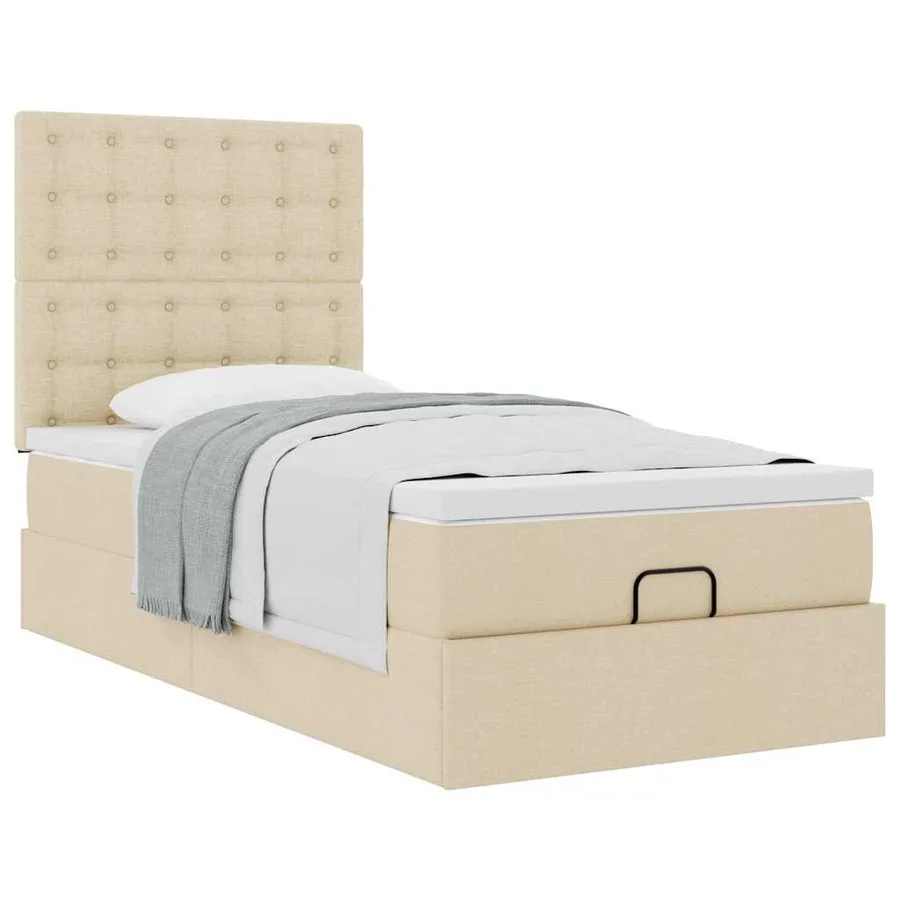 Lit ottoman avec matelas crème 100x200 cm tissu - 5