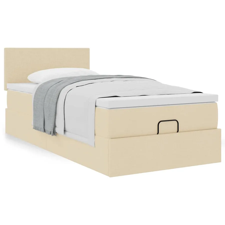 Lit ottoman avec matelas crème 100x200 cm tissu - 4