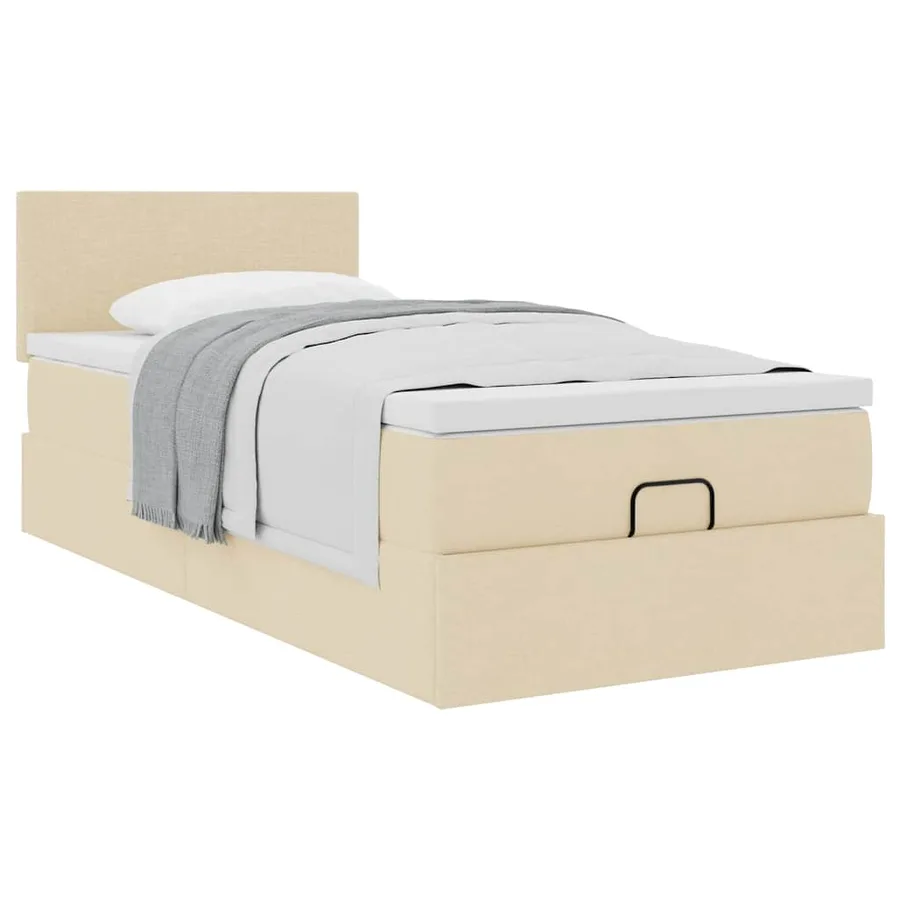 Lit ottoman avec matelas crème 100x200 cm tissu - 5