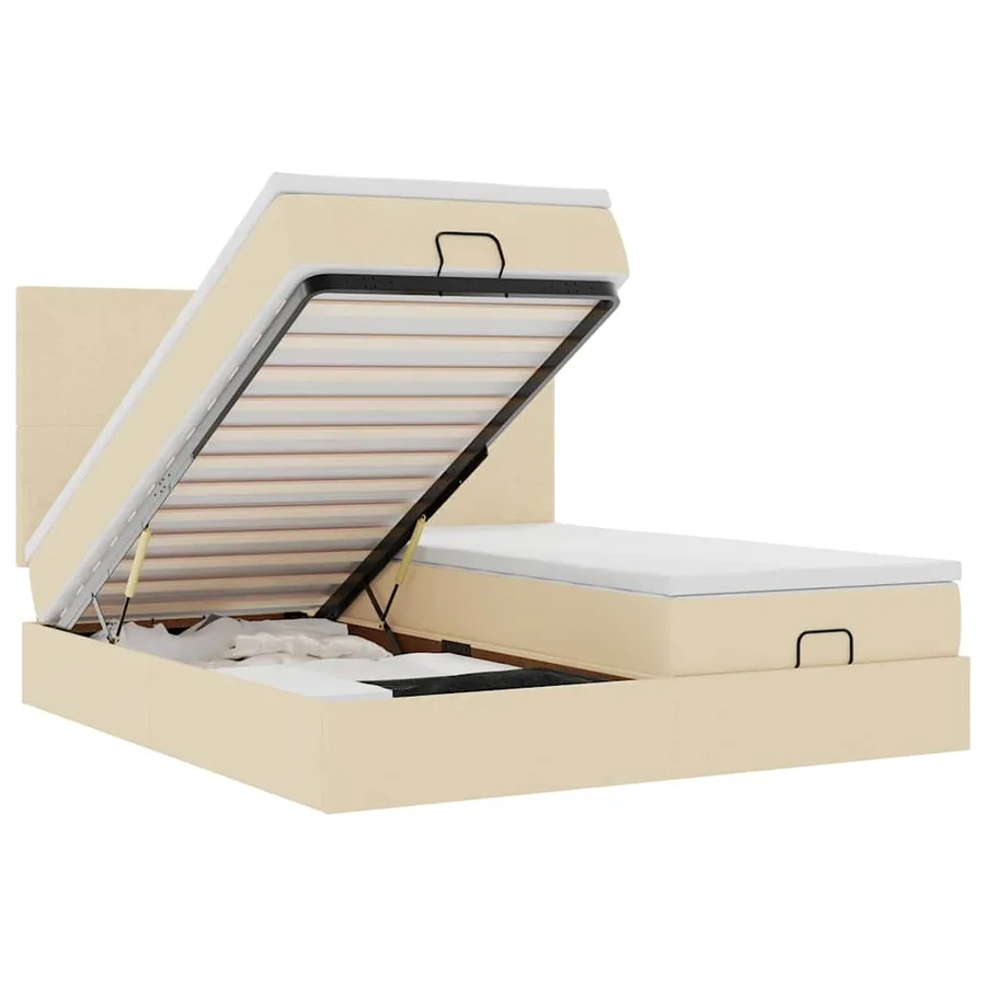 Cadre de lit ottoman avec matelas crème 200x200cm tissu - 2