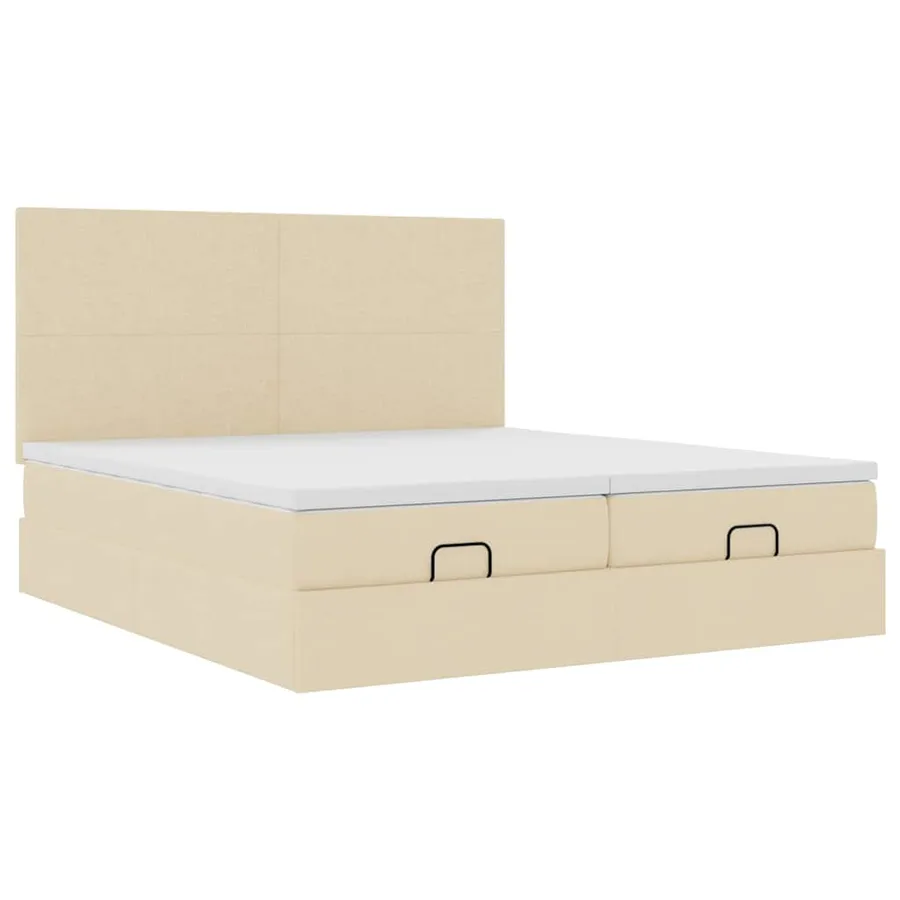 Cadre de lit ottoman avec matelas crème 200x200cm tissu - 6