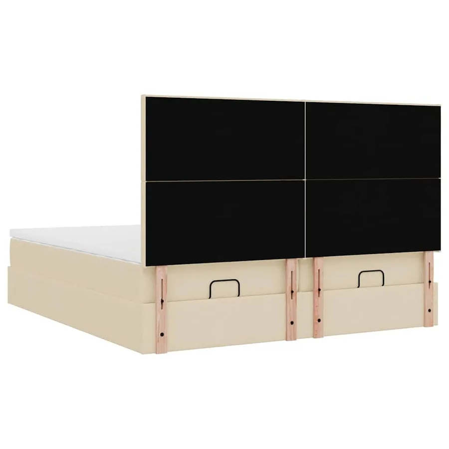 Cadre de lit ottoman avec matelas crème 200x200cm tissu - 9