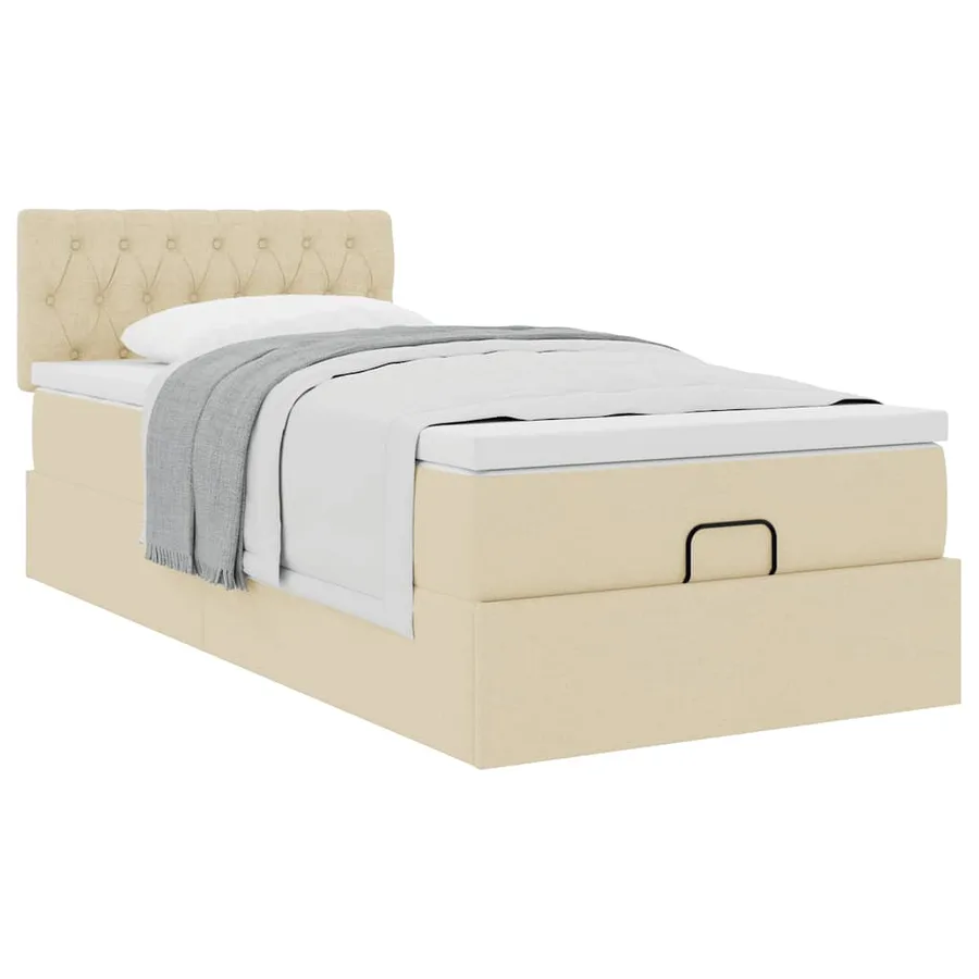 Lit ottoman avec matelas crème 100x200 cm tissu - 5