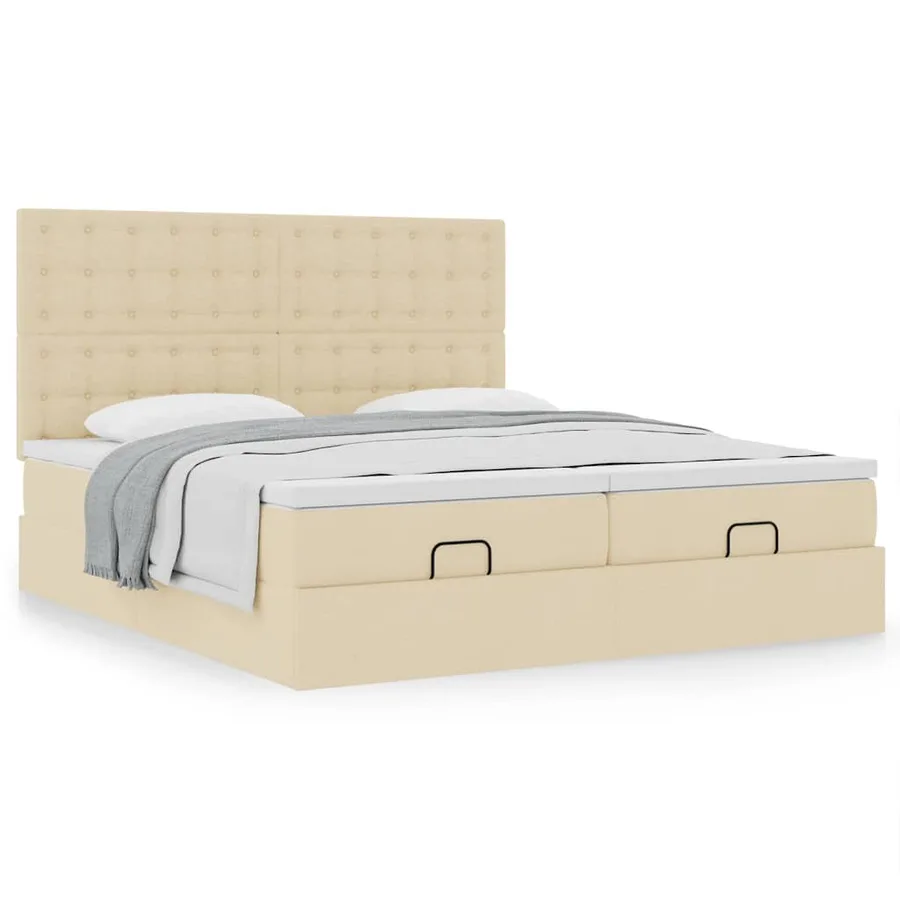 Cadre de lit ottoman avec matelas crème 200x200cm tissu - 4