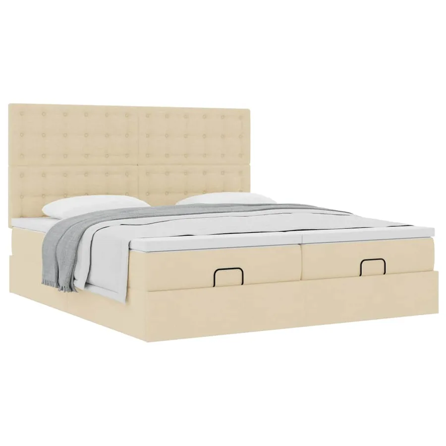 Cadre de lit ottoman avec matelas crème 200x200cm tissu - 5