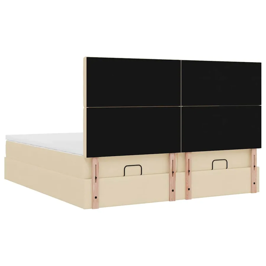 Cadre de lit ottoman avec matelas crème 200x200cm tissu - 9