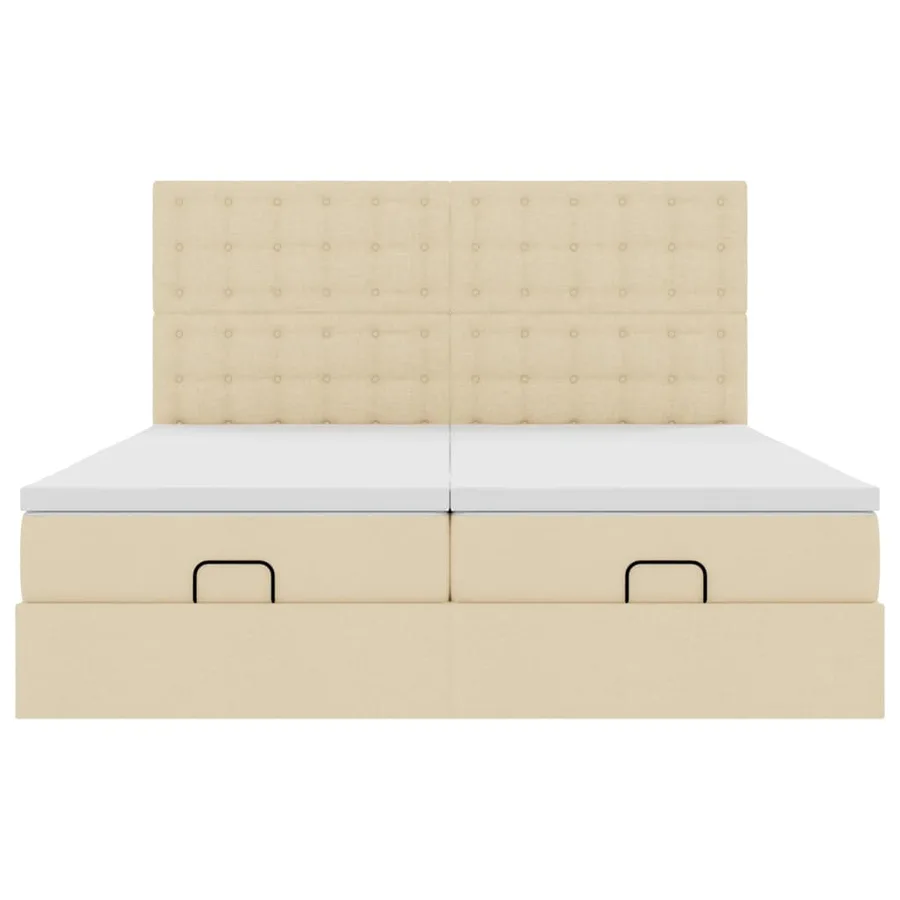 Cadre de lit ottoman avec matelas crème 200x200cm tissu - 8
