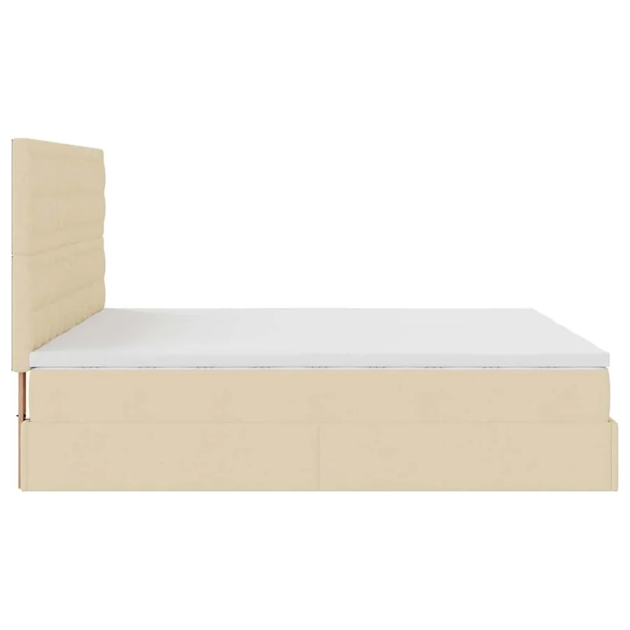 Cadre de lit ottoman avec matelas crème 200x200cm tissu - 9