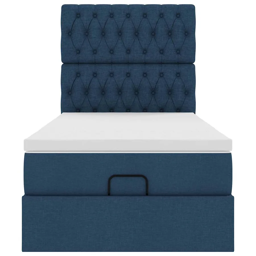 Lit ottoman avec matelas bleu 100x200 cm tissu - 7