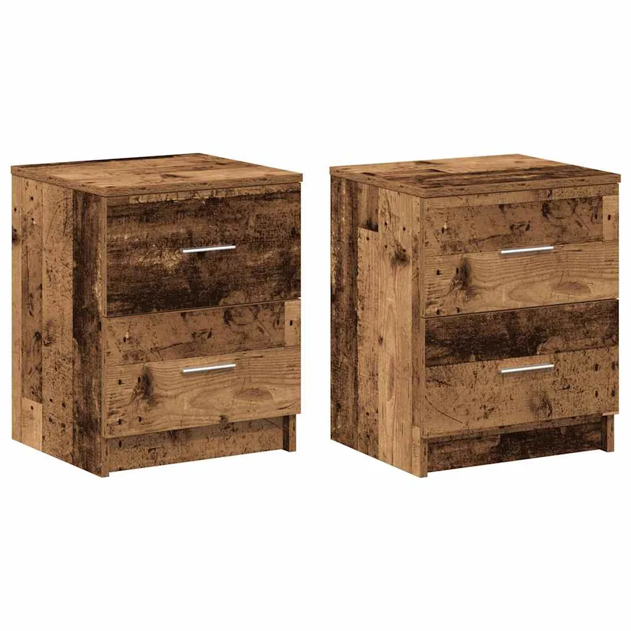 Tables de chevet (lot de 2) avec 2 tiroirs bois ancien 40 x 36 x 50 cm - 2