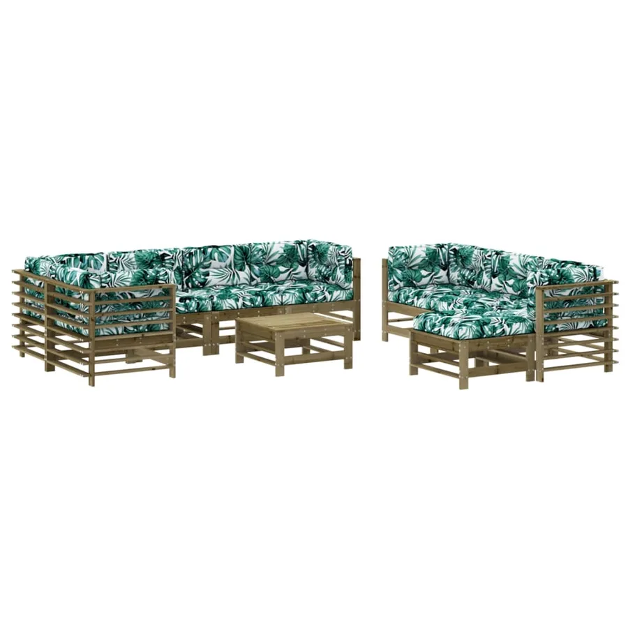 Salon de jardin 10 pcs avec coussins bois de pin imprégné - 2