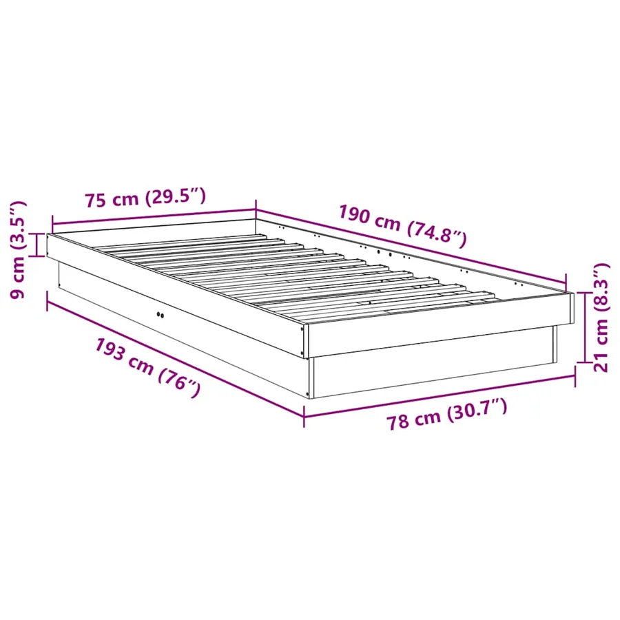 Cadre de lit sans matelas 75x190 cm bois massif de chêne - 11