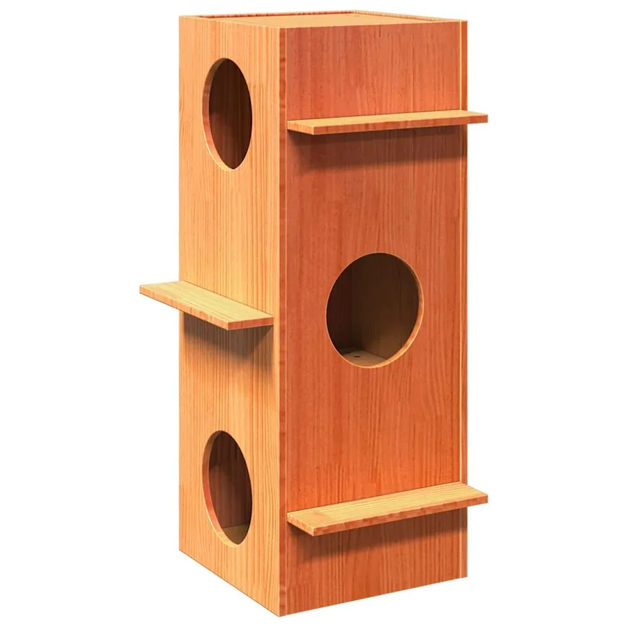 Maison pour chat cire marron 43x43x90 cm bois de pin massif