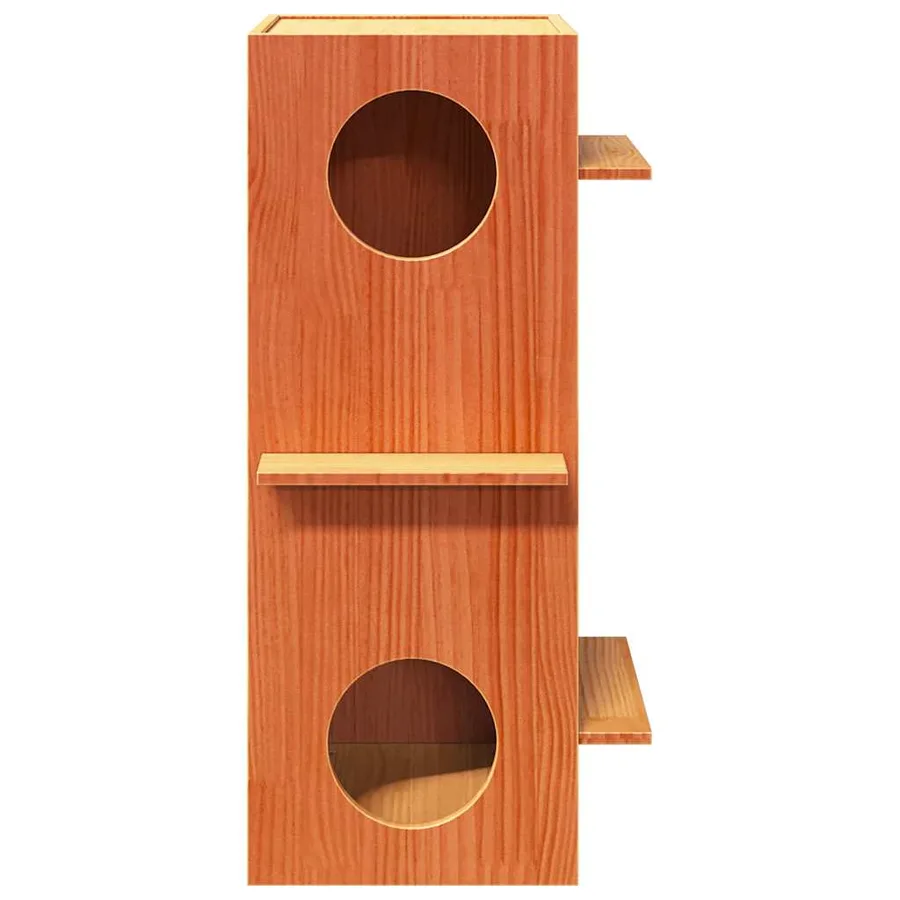 Maison pour chat cire marron 43x43x90 cm bois de pin massif - 4
