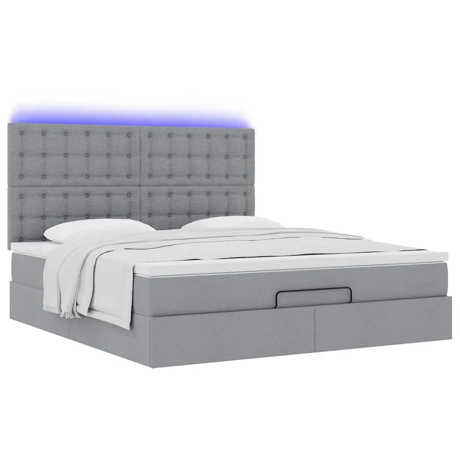 Cadre de lit ottoman et matelas gris clair 160x200cm tissu - 6