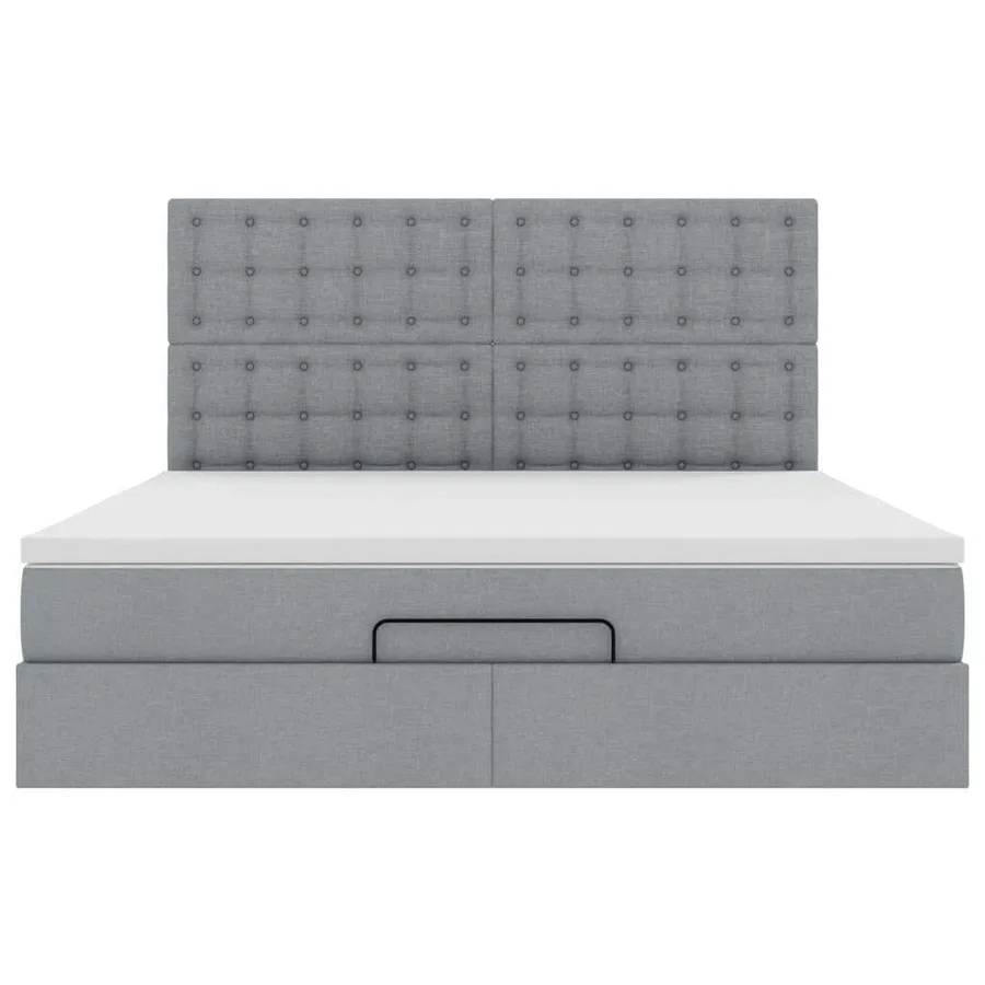 Cadre de lit ottoman et matelas gris clair 160x200cm tissu - 8